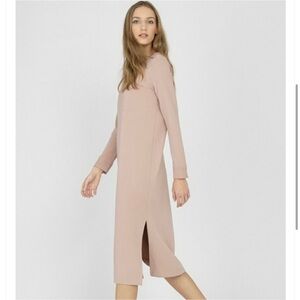 Cuyana French Terry Midi Dress Pima Cotton Blend Long Sleeve Blush Pink Medium M
